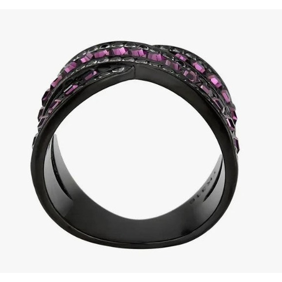 Amethyst Clear Crystal Black Stainless Steel Cross Over Band Ring Size 9 - Picture 3 of 5